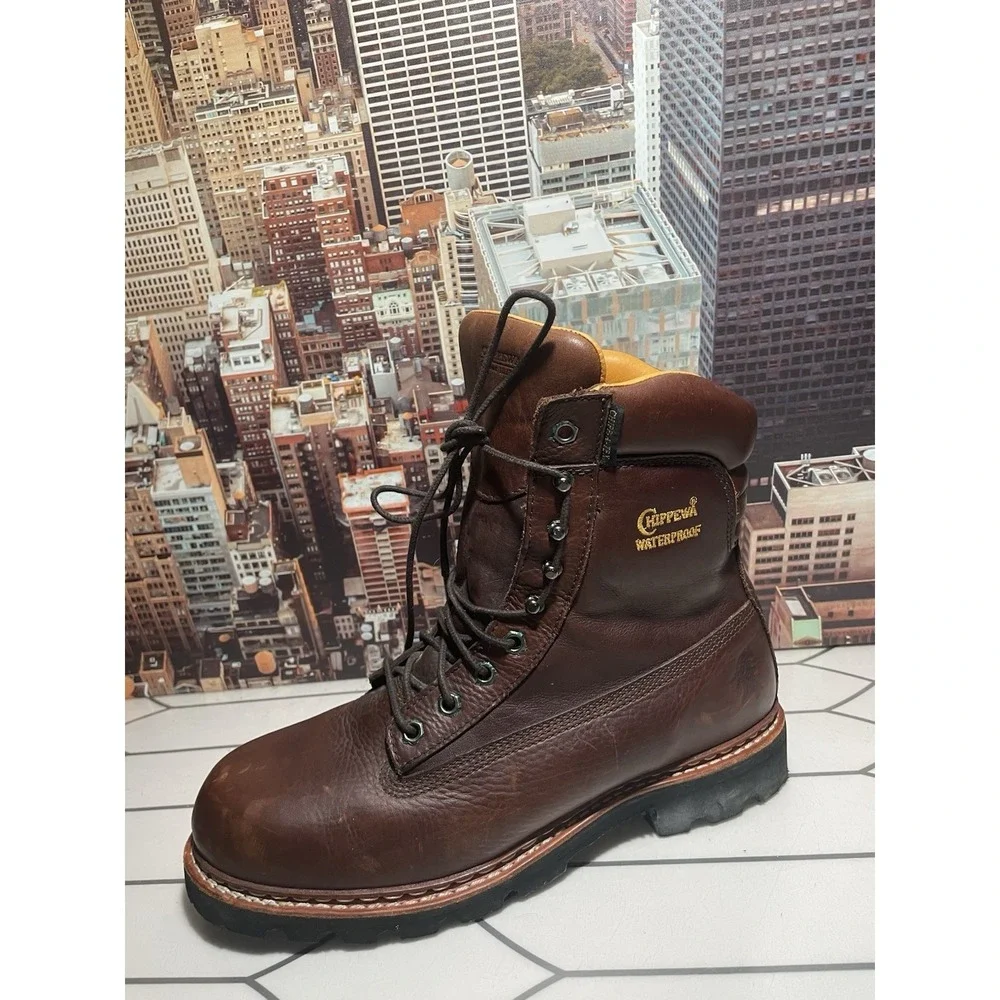 Chippewa Work Boots Mens Size 10 .5 M Lace Up Brown Leather Comfort No Steel Toe - Picture 3 of 12